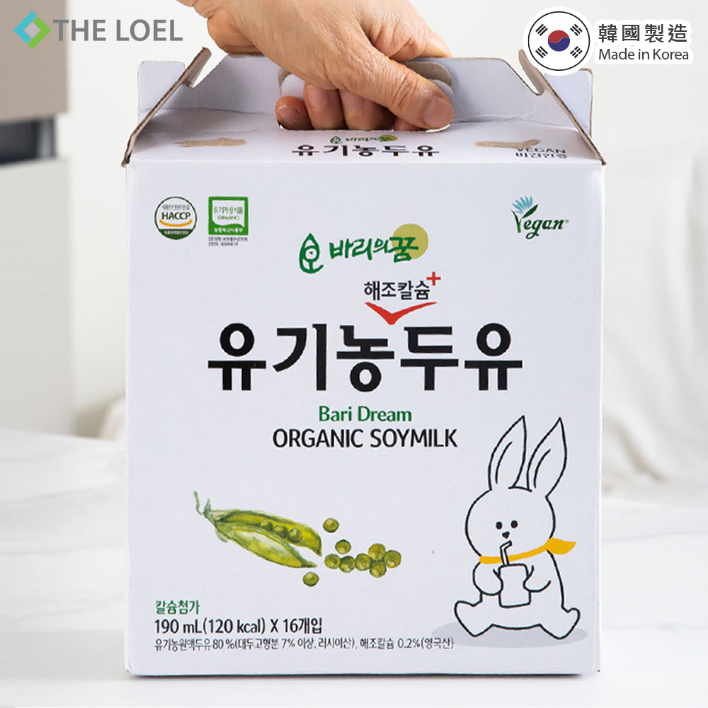 The Loel - 韓國有機豆奶 (添加海藻鈣)(1盒)  Korean Organic Soymilk (Seaweed Calcium) （1Box) 190ml x 16pcs