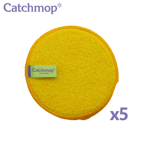 Catchmop - 黃色 圓形菜瓜布(多用途) Yellow Round Scrubber (Multi-purpose) 5pcs